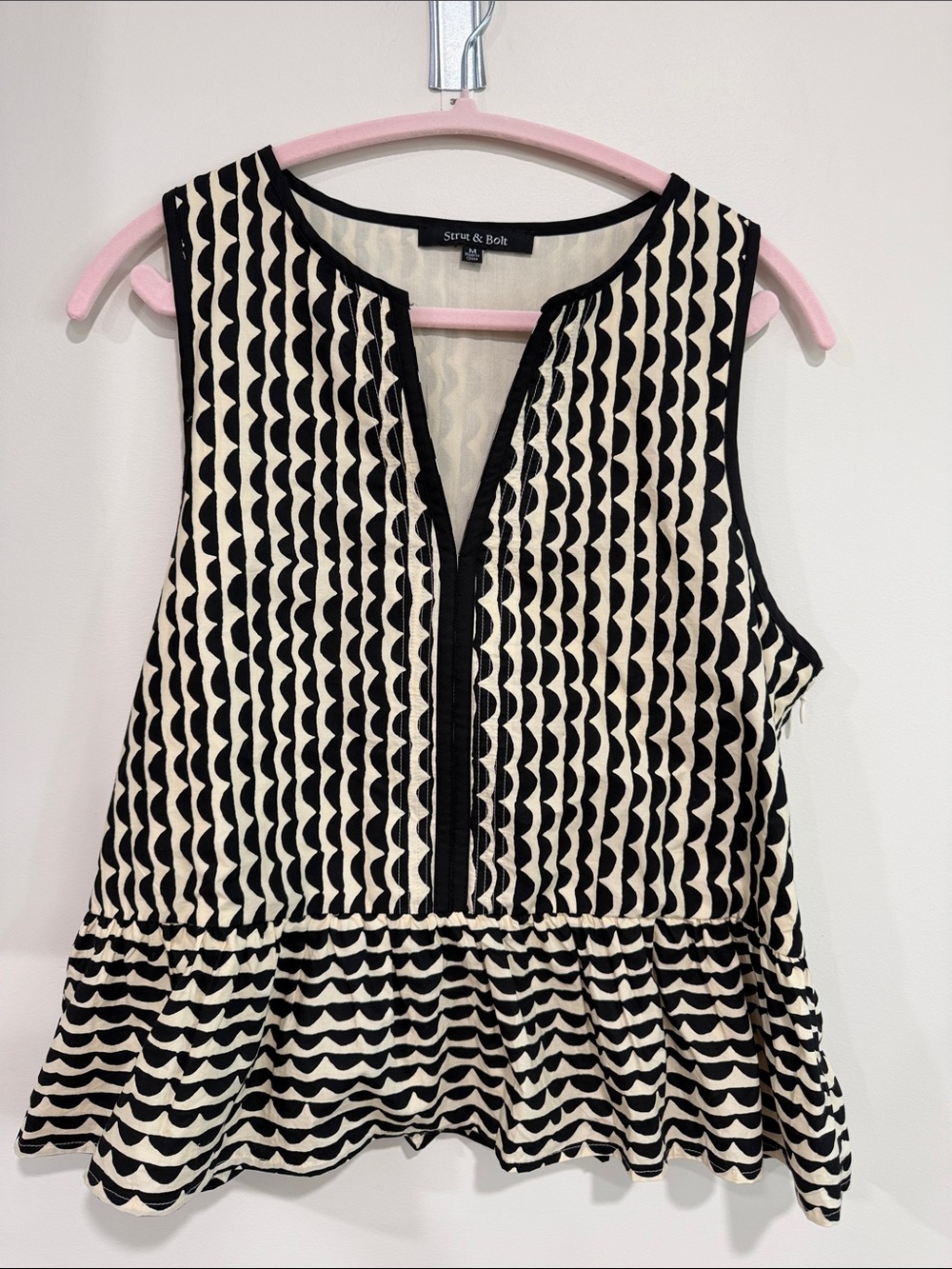 Strut & Bolt Black and Cream Peplum V-Notch Camisole